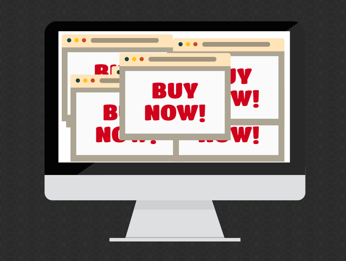 computer screen with annoying marketing ads