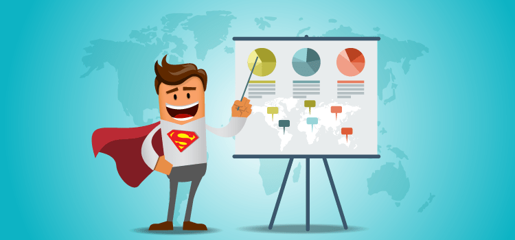 cartoon superman teaching sales pitch and marketing strategies