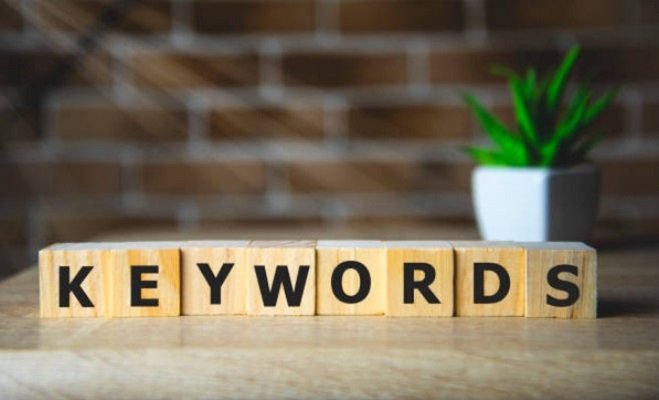 tiles with letters spelling keywords